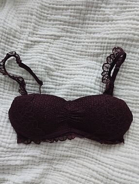 Aerie Lace Trim Burgundy Bra - Women Intimates